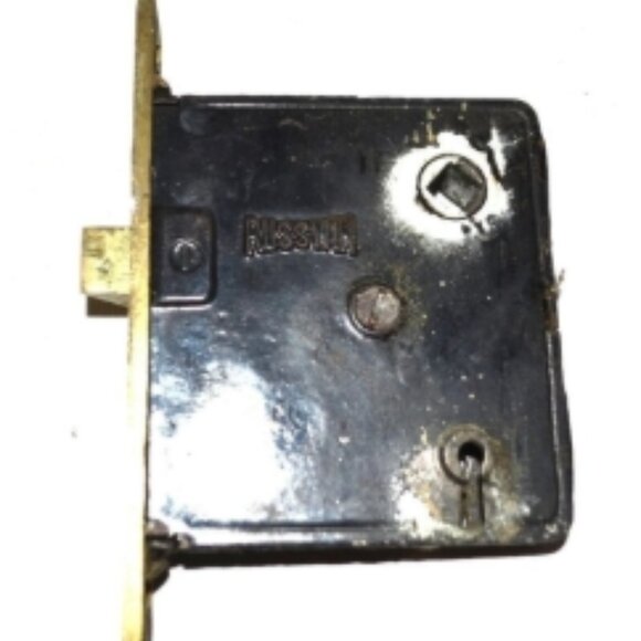 Antique Russwin Door Latch Assembly Brass Plates Architectual Salvage - Picture 2 of 4
